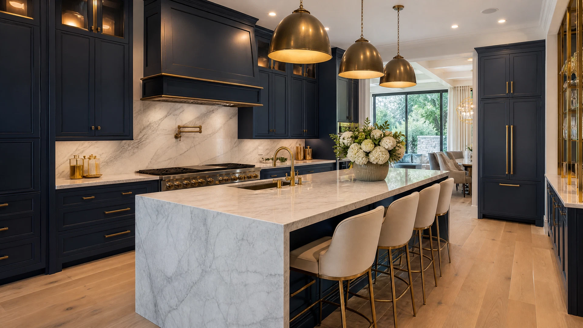 Luxury gourmet kitchen with marble island
